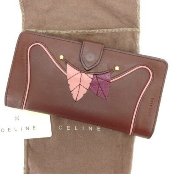Celine long Wallet bifold leaf motif brown pink purple - Picture 1 of 6